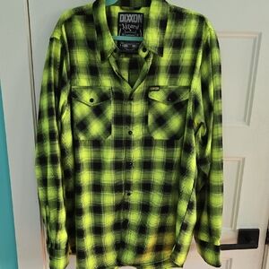 Dixxon Flannel The Lizard Yellow Black Plaid Snap Closure EUC